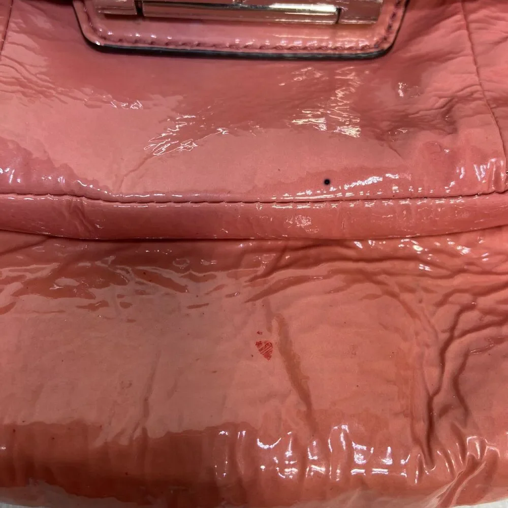 Coach Kristen Coral Pink Patent Leather Hobo Shoulder Handbag # 19299